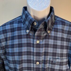 Southern Tide Men's blue on blue plaid performance Intercostal l/s shirt Medium